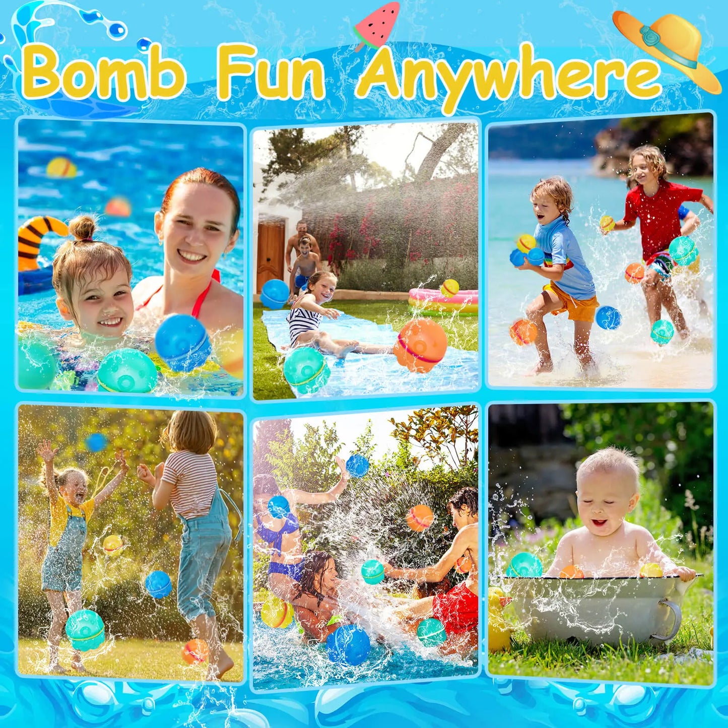 Reusable Magnetic Water Balloons 12 Pack – Silicone Self-Sealing Water Balls, Quick Fill Splash Toys, Leakproof Eco-Friendly Summer Pool Toys for Kids & Adults Outdoor Beach Fun