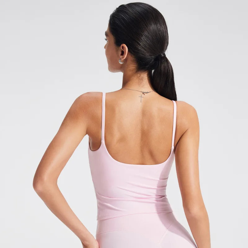 GYM Tank Top with Built in Bra Women'S Yoga Clothing Running Square Neck Fitness Vest Beautiful Back Sports Workout
