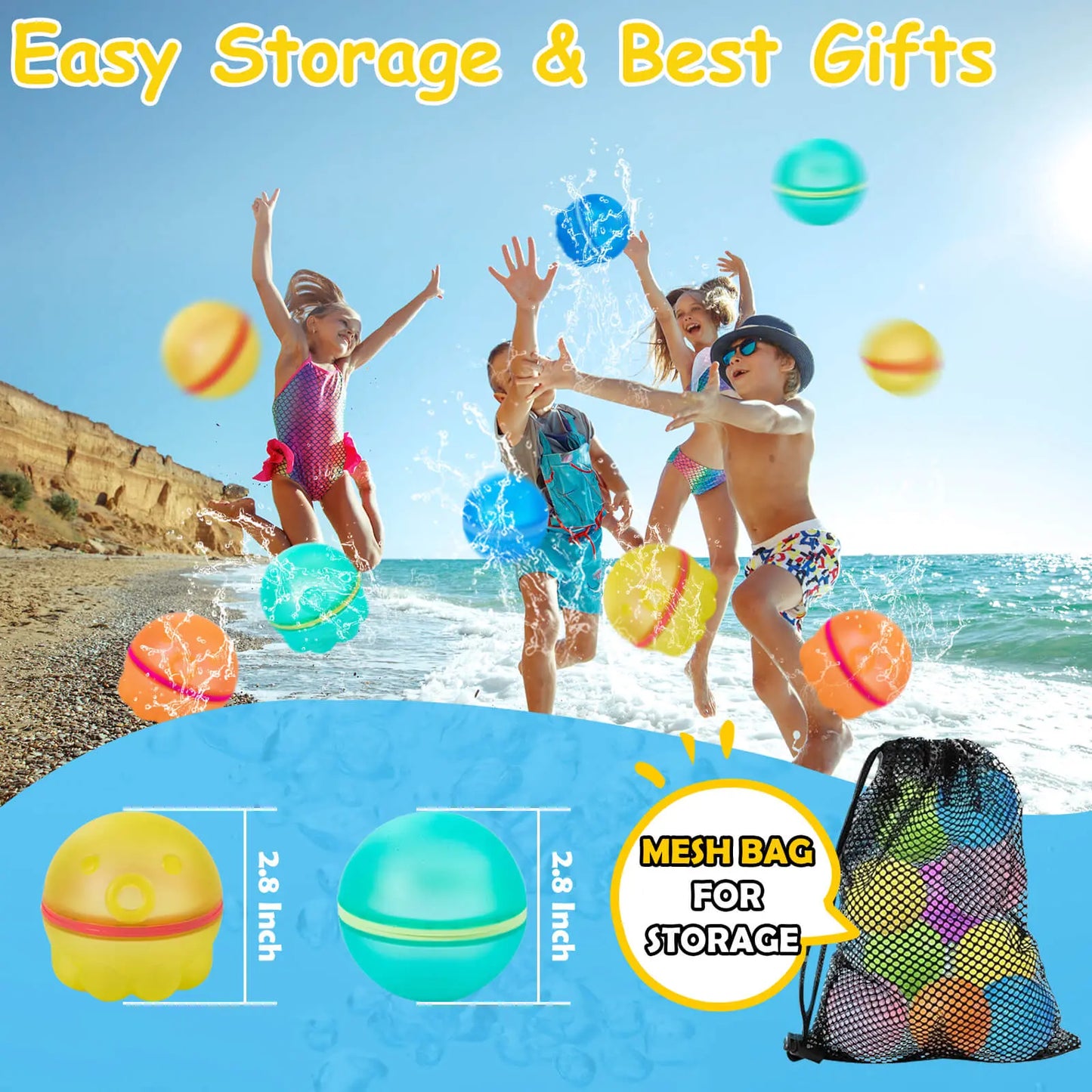 Reusable Magnetic Water Balloons 12 Pack – Silicone Self-Sealing Water Balls, Quick Fill Splash Toys, Leakproof Eco-Friendly Summer Pool Toys for Kids & Adults Outdoor Beach Fun