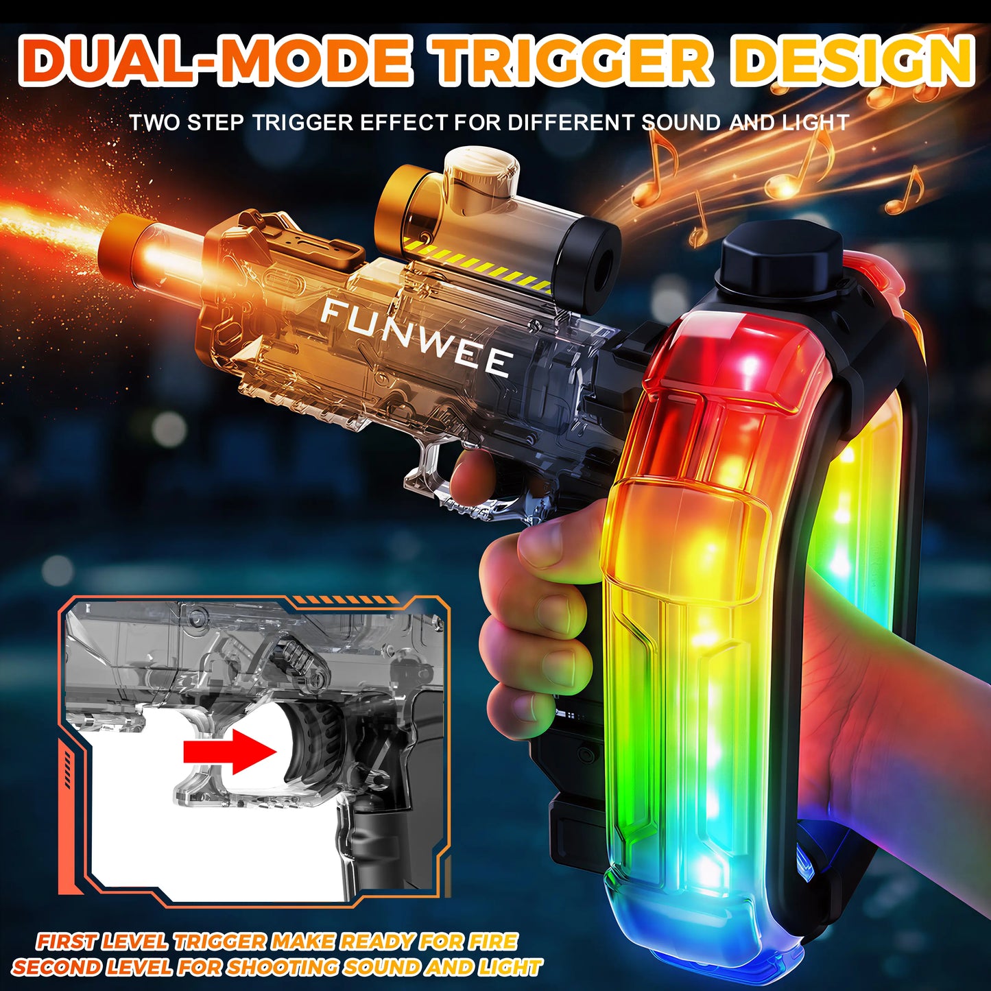 FUNWEE Electric Automatic Water Blaster - Water Gun with Lights & Sound Effects, 26Oz Circle/12Oz Standard Tanks, up to 19Ft Range, Outdoor Kids Stuff Toy for Outdoor Play, Beach Activities, Gifts
