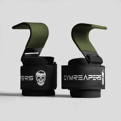 Gymreapers Heavy-Duty Lifting Hooks - OD Green, for Deadlifting, Rowing and Pulling Exercises