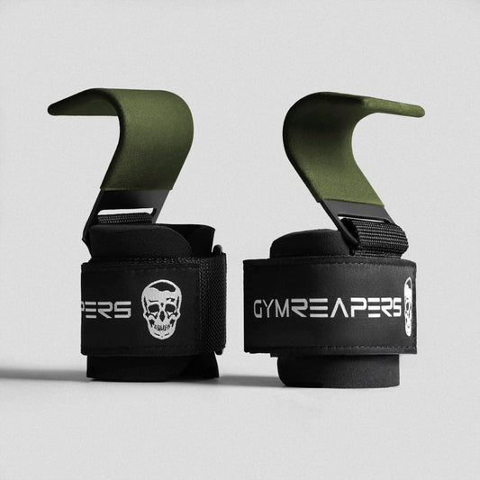 Gymreapers Heavy-Duty Lifting Hooks - OD Green, for Deadlifting, Rowing and Pulling Exercises