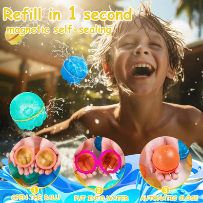 Reusable Magnetic Water Balloons 12 Pack – Silicone Self-Sealing Water Balls, Quick Fill Splash Toys, Leakproof Eco-Friendly Summer Pool Toys for Kids & Adults Outdoor Beach Fun