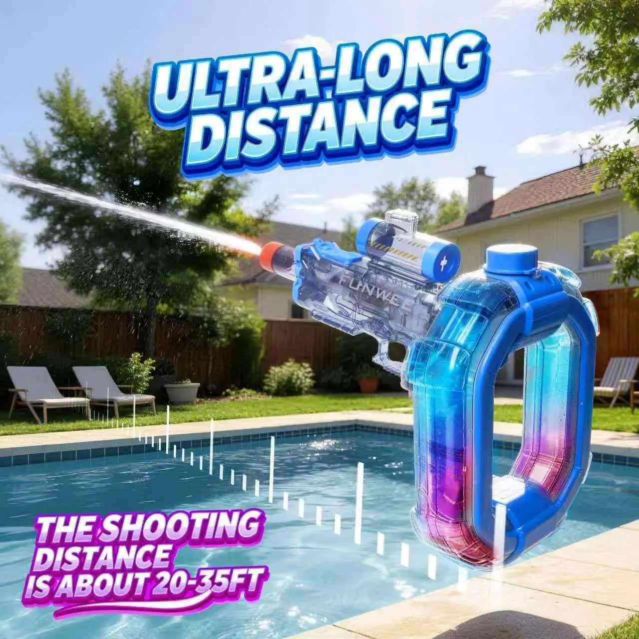 FUNWEE Electric Automatic Water Blaster - Water Gun with Lights & Sound Effects, 26Oz Circle/12Oz Standard Tanks, up to 19Ft Range, Outdoor Kids Stuff Toy for Outdoor Play, Beach Activities, Gifts
