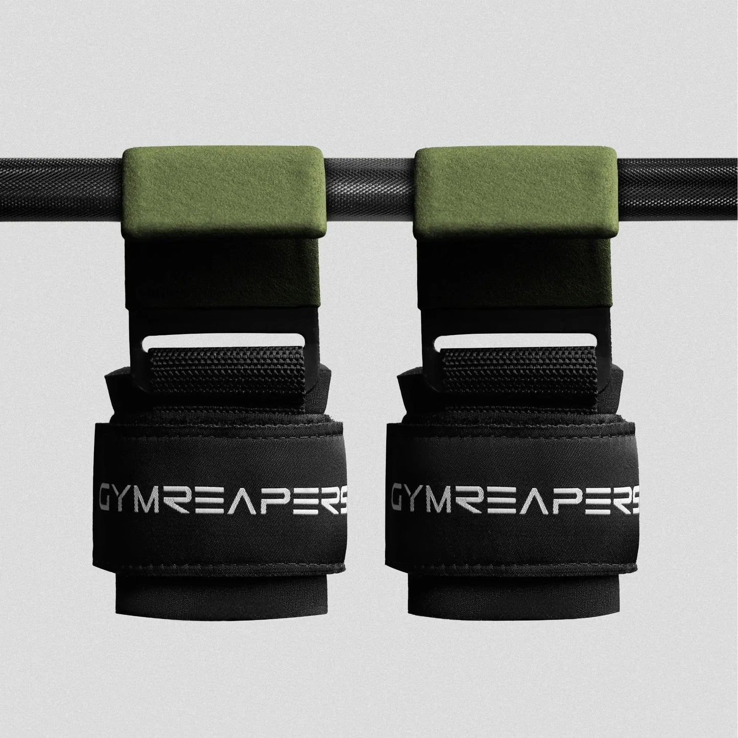 Gymreapers Heavy-Duty Lifting Hooks - OD Green, for Deadlifting, Rowing and Pulling Exercises