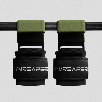 Gymreapers Heavy-Duty Lifting Hooks - OD Green, for Deadlifting, Rowing and Pulling Exercises