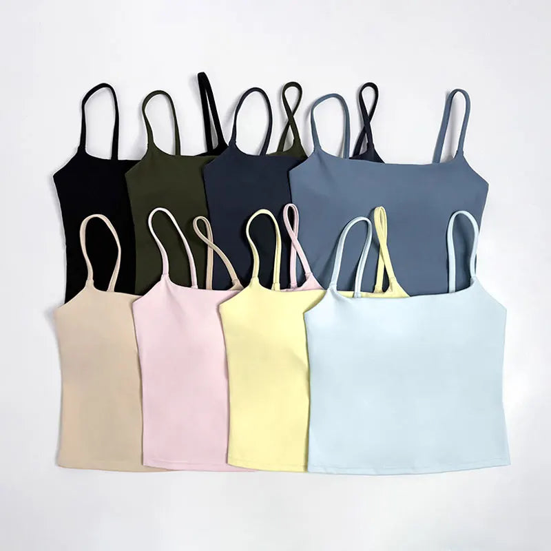 GYM Tank Top with Built in Bra Women'S Yoga Clothing Running Square Neck Fitness Vest Beautiful Back Sports Workout