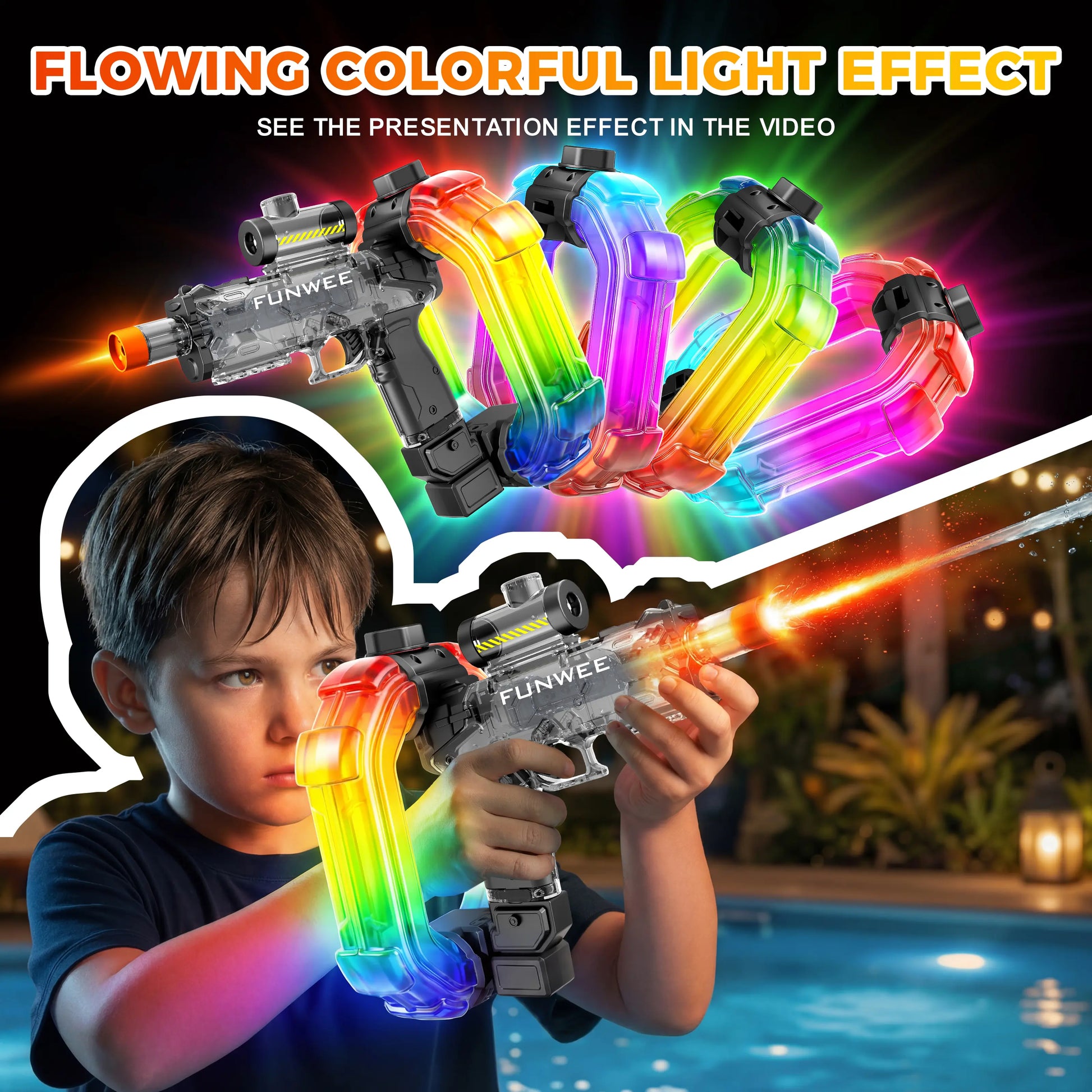 FUNWEE Electric Automatic Water Blaster - Water Gun with Lights & Sound Effects, 26Oz Circle/12Oz Standard Tanks, up to 19Ft Range, Outdoor Kids Stuff Toy for Outdoor Play, Beach Activities, Gifts