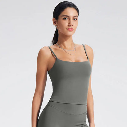 GYM Tank Top with Built in Bra Women'S Yoga Clothing Running Square Neck Fitness Vest Beautiful Back Sports Workout