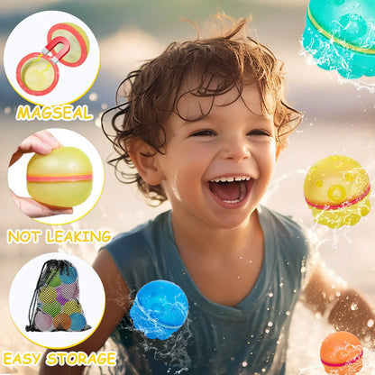 Reusable Magnetic Water Balloons 12 Pack – Silicone Self-Sealing Water Balls, Quick Fill Splash Toys, Leakproof Eco-Friendly Summer Pool Toys for Kids & Adults Outdoor Beach Fun